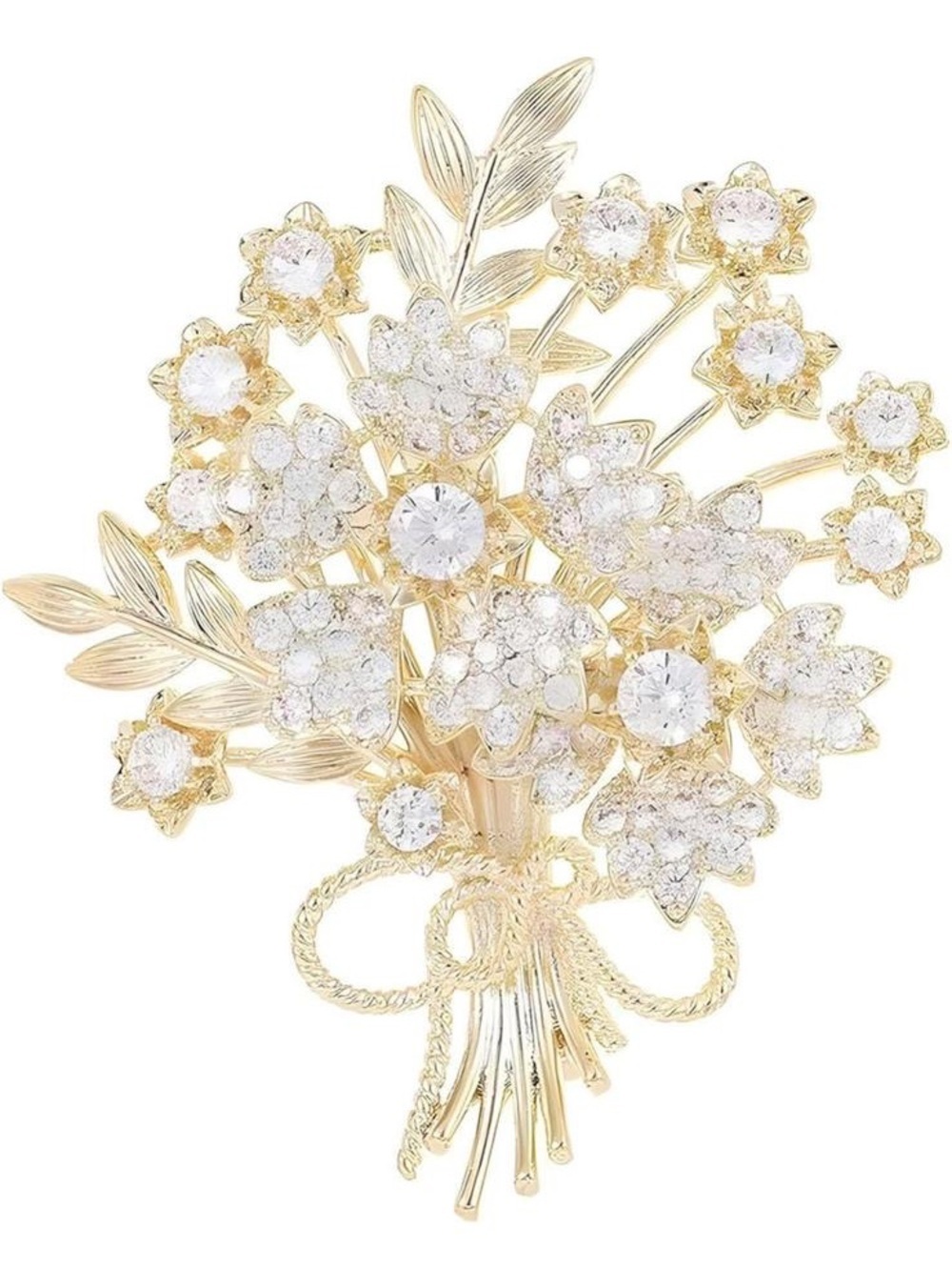 Anthropologie Gold and Clear Crystal Floral Bouquet Brooch